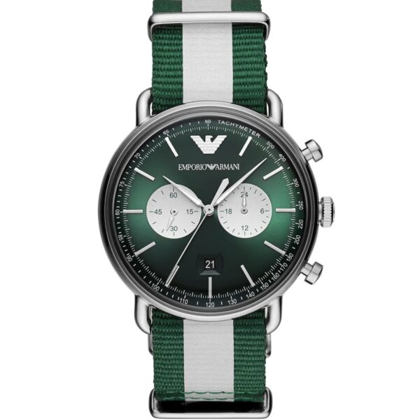 ساعت مچی مردانه مشکی با بند سبز و سفید Emporio Armani مدل AR11221