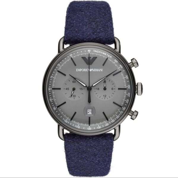 ساعت مچی مردانه مشکی با بند پارچه‌ای آبی Emporio Armani مدل AR11144