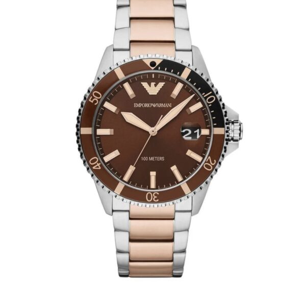 ساعت مچی مردانه استیل نقره‌ای صفحه قهوه‌ای Emporio Armani مدل AR11340