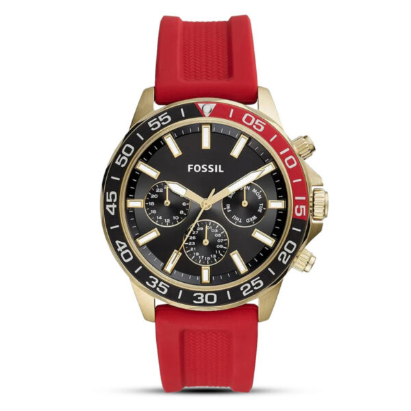 ساعت مچی مردانه Multifunction با صفحه مشکی و بند سیلیکونی قرمز Fossil مدل BQ2499
