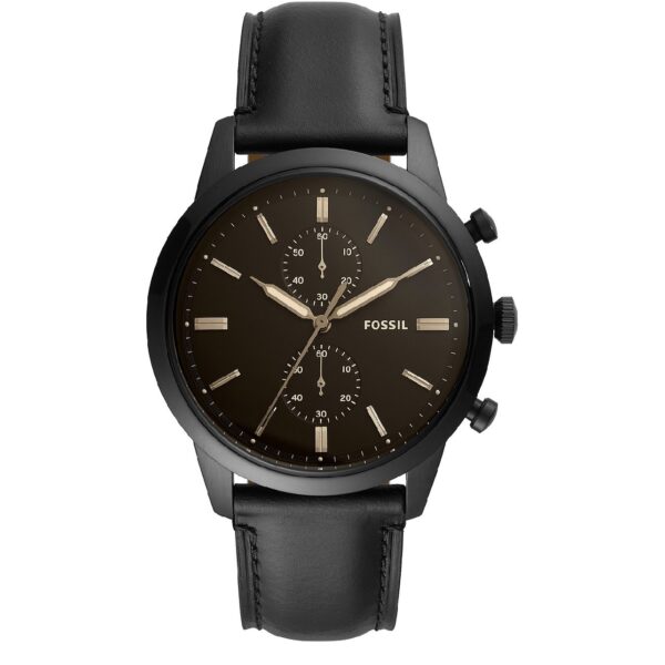 ساعت مچی مردانه کرنوگراف با صفحه مشکی و بند چرمی مشکی Fossil مدل FS5585