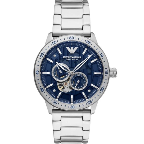 ساعت مچی مردانه اتوماتیک قلب باز (Open Heart) با صفحه آبی و بند استیل Emporio Armani مدل AR60052
