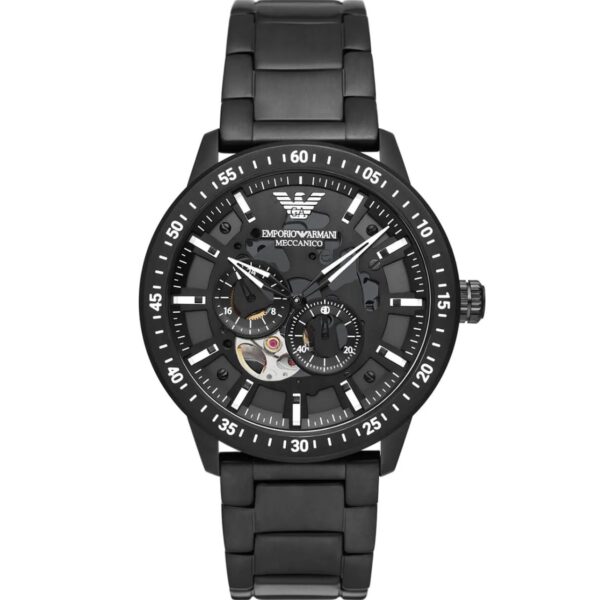 ساعت مچی مردانه اتوماتیک قلب باز (Open Heart) با صفحه مشکی و بند استیل مشکی Emporio Armani مدل AR60054
