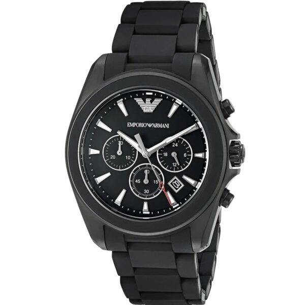 ساعت مچی مردانه کرنوگراف با صفحه مشکی و بند سیلیکونی مشکی Emporio Armani مدل AR6092