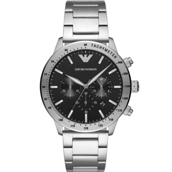 ساعت مچی مردانه کرنوگراف با صفحه مشکی و بند استیل Emporio Armani مدل AR11241