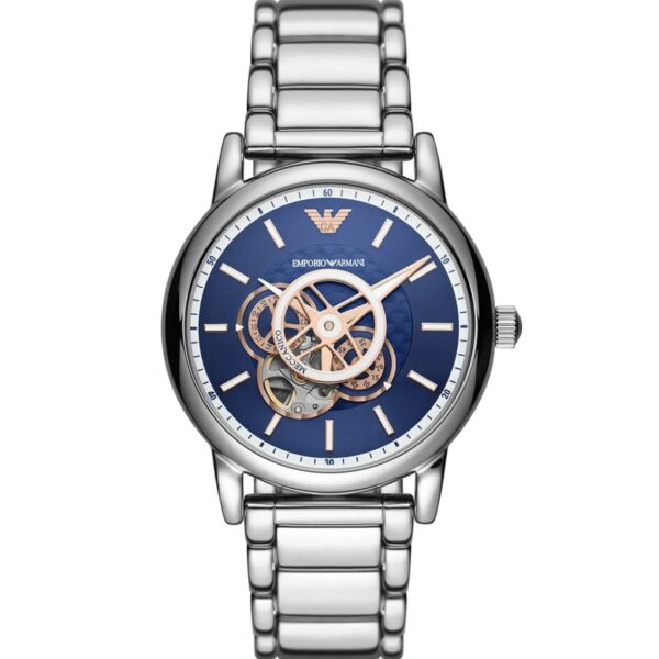 ساعت مچی مردانه اتوماتیک قلب باز (Open Heart) با صفحه آبی و بند استیل Emporio Armani مدل AR60036