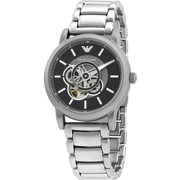 ساعت مچی مردانه اتوماتیک قلب باز (Open Heart) با صفحه مشکی و بند استیل Emporio Armani مدل AR60021