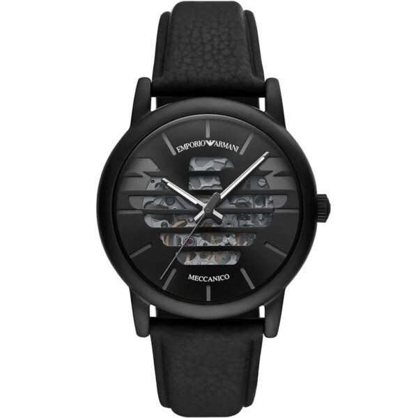 ساعت مچی مردانه اتوماتیک قلب باز (Open Heart) با صفحه مشکی و بند چرمی مشکی Emporio Armani مدل AR60032