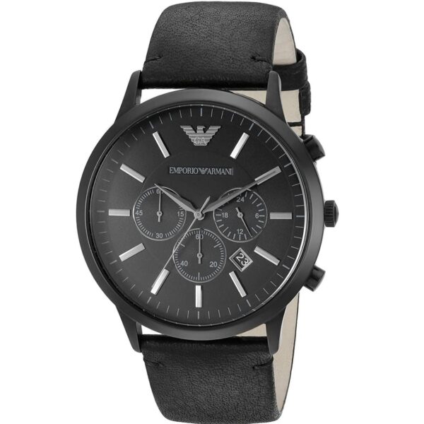 ساعت مچی مردانه کرنوگراف با صفحه مشکی و بند چرمی مشکی Emporio Armani مدل AR2461