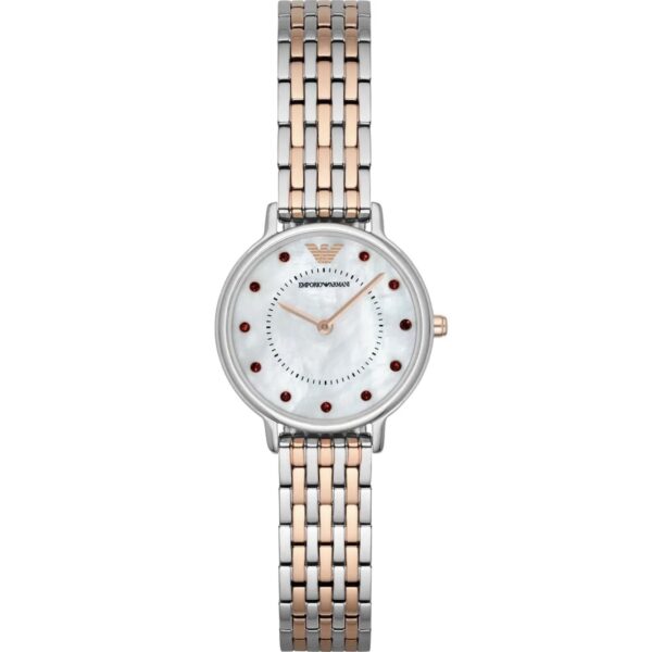 ساعت مچی زنانه کوارتز صفحه صدفی و بند استیل دو رنگ Emporio Armani مدل AR2515