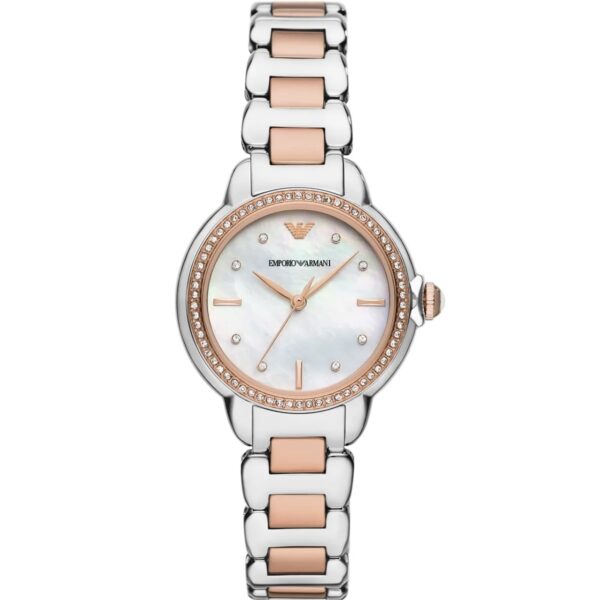 ساعت مچی زنانه کوارتز با صفحه صدفی و بند استیل دو رنگ Emporio Armani مدل AR11569