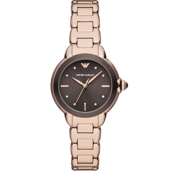 ساعت مچی زنانه کوارتز با صفحه قهوه‌ای و بند استیل رزگلد Emporio Armani مدل AR11570