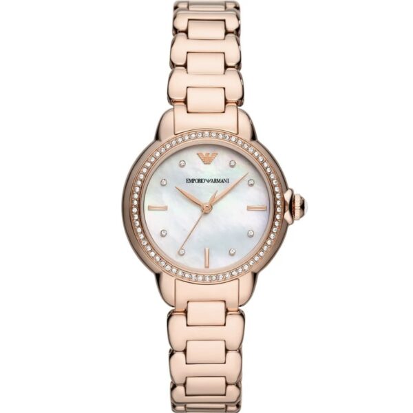 ساعت مچی زنانه کوارتز با صفحه صدفی و بند استیل رزگلد Emporio Armani مدل AR11523