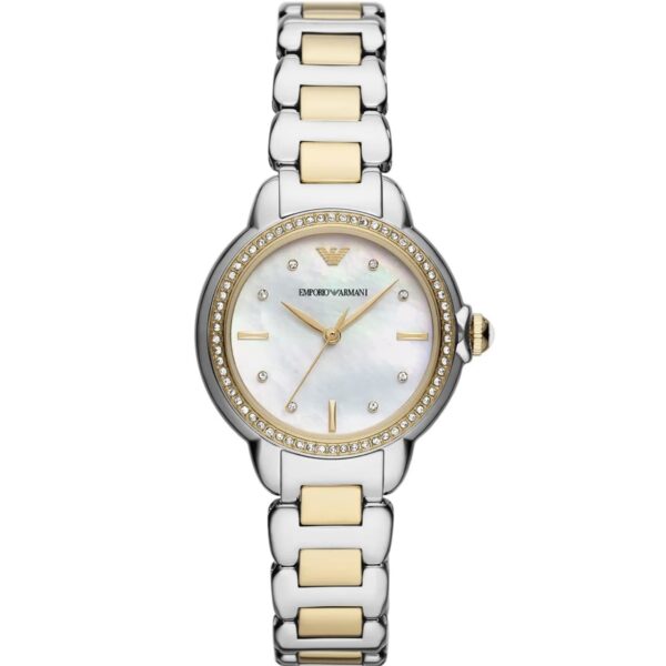 ساعت مچی زنانه کوارتز با صفحه صدفی و بند استیل دو رنگ Emporio Armani مدل AR11524